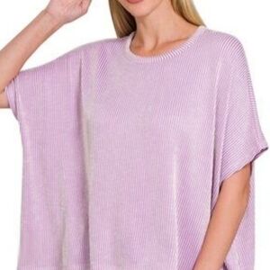 Zenana Orchid Purple White Striped Oversized Boxy Top S/M - NWOT